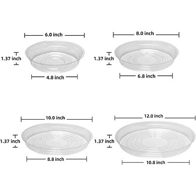 JUANWANG 20-Pack Clear Plant Saucers, 6/8/10/12 Inch Flower Pot Trays
