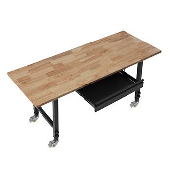VEVOR Adjustable Workbench on Wheels, 2000 lbs Capacity, 60x24 in Oak Wood Top Workbench with Drawe