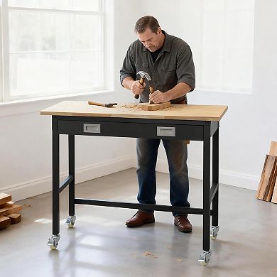 VEVOR 48-inch Workbench, 1500 lbs Load Capacity, Garage Workbench with Drawer Storage & Wheels