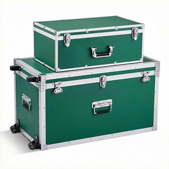 VEVOR Metal Storage Trunk,Set of 2,Wooden Suitcase Storage Boxes with Padlocks,3 Metal Handles,Green