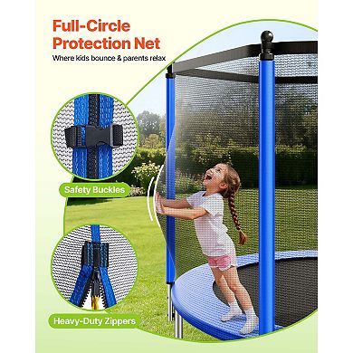 VEVOR Outdoor Trampoline, 14FT Round Recreational Trampoline with Enclosure Net, ASTM Approved