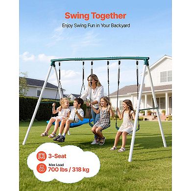 VEVOR Swing Set for Backyard, 45x30 in Swing Seat and Two Belt Seats, with A-Frame Metal Stand