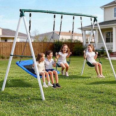 VEVOR Swing Set for Backyard, 45x30 in Swing Seat and Two Belt Seats, with A-Frame Metal Stand