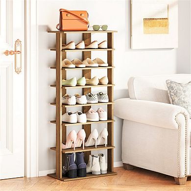 7-Tier Double-Row Shoe Rack with Adjustable Shelves & Anti-Tip Design