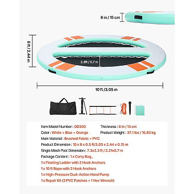 VEVOR Inflatable Floating Dock, 10x8 FT Round Inflatable Dock Platform, Non-Slip with Carrying Bag