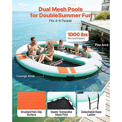 VEVOR Inflatable Floating Dock, 10x8 FT Round Inflatable Dock Platform, Non-Slip with Carrying Bag