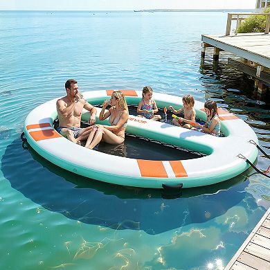VEVOR Inflatable Floating Dock, 10x8 FT Round Inflatable Dock Platform, Non-Slip with Carrying Bag