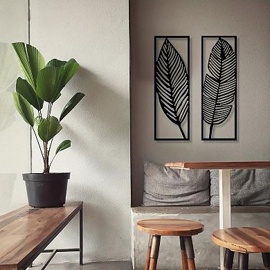 Vintage Botanical Iron Wall Art Set with Tropical Leaves, Floral Design