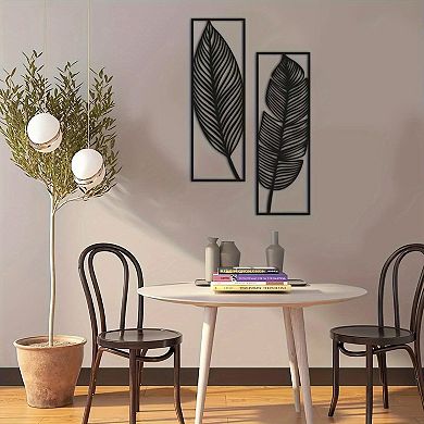 Vintage Botanical Iron Wall Art Set with Tropical Leaves, Floral Design