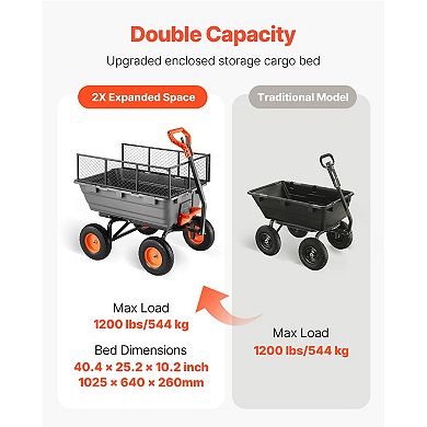 VEVOR Garden Dump Cart, 1200 lbs Poly Dump Cart, with Storage Fence, 2-in-1 Convertible Handle