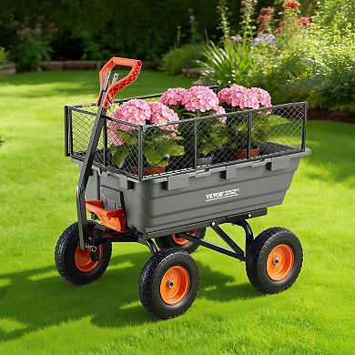 VEVOR Garden Dump Cart, 1200 lbs Poly Dump Cart, with Storage Fence, 2-in-1 Convertible Handle