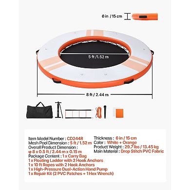 VEVOR Inflatable Floating Dock, 8 FT Inflatable Dock Platform, Non-Slip with Portable Carrying Bag