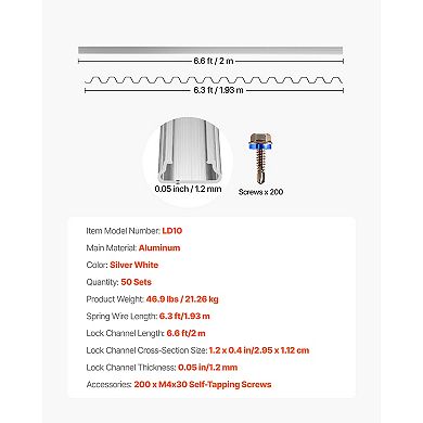 VEVOR Greenhouse Spring Wire and Lock Channel, 50 Packs 6.56 ft PVC-Coated Wiggle Wire