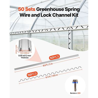 VEVOR Greenhouse Spring Wire and Lock Channel, 50 Packs 6.56 ft PVC-Coated Wiggle Wire