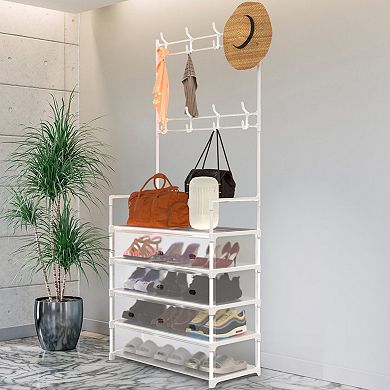 5-Tier Dustproof Entryway Hall Tree with Shoe Rack and 8 Hooks