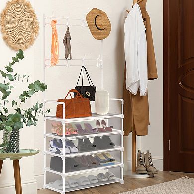 5-Tier Dustproof Entryway Hall Tree with Shoe Rack and 8 Hooks