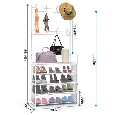 5-Tier Dustproof Entryway Hall Tree with Shoe Rack and 8 Hooks