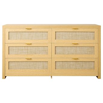 VEVOR 6 Drawer Rattan Dresser, Double Dresser for Bedroom, Chest of Drawer with Metal Handle