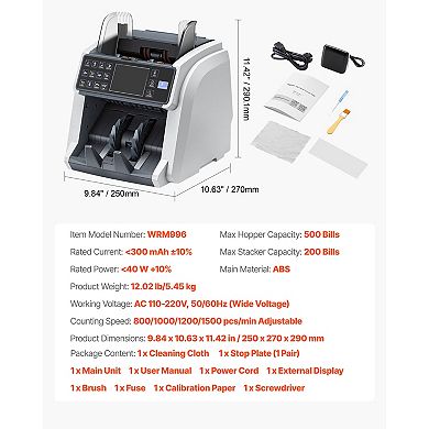VEVOR Money Counter Machine,with CIS/UV/MG/IR/DD/DBL/HLF/CHN Counterfeit Detection