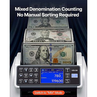 VEVOR Money Counter Machine,with CIS/UV/MG/IR/DD/DBL/HLF/CHN Counterfeit Detection