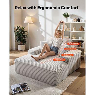 VEVOR Chaise Lounge Chair, 54 in Boneless Chaise Lounge Indoor, Modern Upholstered Oversized, Beige