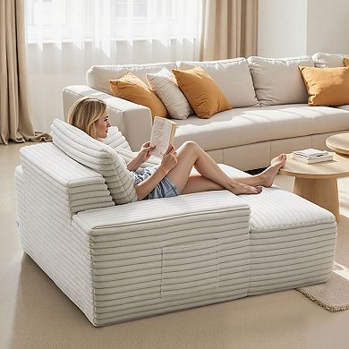 VEVOR Chaise Lounge Chair, 54 in Boneless Chaise Lounge Indoor, Modern Upholstered Oversized, Beige