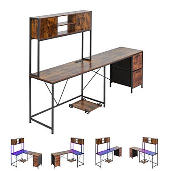 VEVOR L-Shaped Gaming Desk with LED Lights,62.2 in Reversible Corner Computer Desk with Power Outlets
