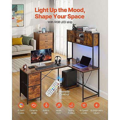 VEVOR L-Shaped Gaming Desk with LED Lights,62.2in Reversible Corner Computer Desk with Power Outlets