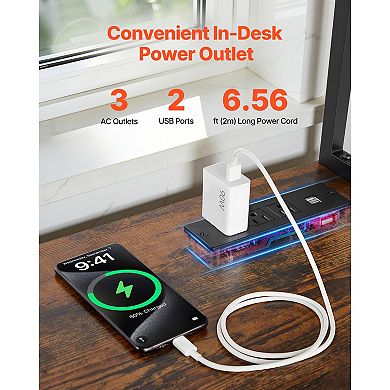 VEVOR L-Shaped Gaming Desk with LED Lights,62.2in Reversible Corner Computer Desk with Power Outlets