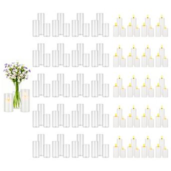 VEVOR Pillar Candles and Glass Vases Set 120 Pcs, Clear Cylinder, White (2.56" x 4.7",5.9",7.9")