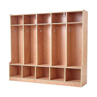 VEVOR 5-Section Kids Coat Locker,Wooden Toddler Cubby Storage Organizer with 10 Hooks & Non-Slip Mat