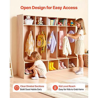 VEVOR 5-Section Kids Coat Locker,Wooden Toddler Cubby Storage Organizer with 10 Hooks & Non-Slip Mat