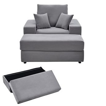 VEVOR Chaise Lounge Chair, 44 in Boneless Modular, Oversized Corduroy Reading Chair, Grey
