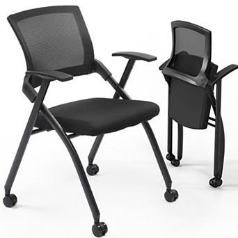 2 Pack Stackable Folding Conference Chairs with Wheels, Padded Seat