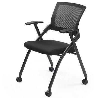 2 Pack Stackable Folding Conference Chairs with Wheels, Padded Seat