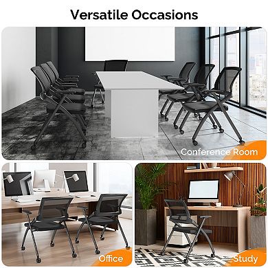 2 Pack Stackable Folding Conference Chairs with Wheels, Padded Seat