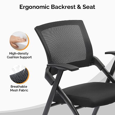 2 Pack Stackable Folding Conference Chairs with Wheels, Padded Seat