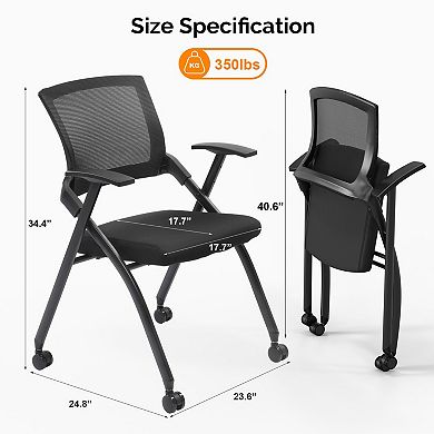 2 Pack Stackable Folding Conference Chairs with Wheels, Padded Seat