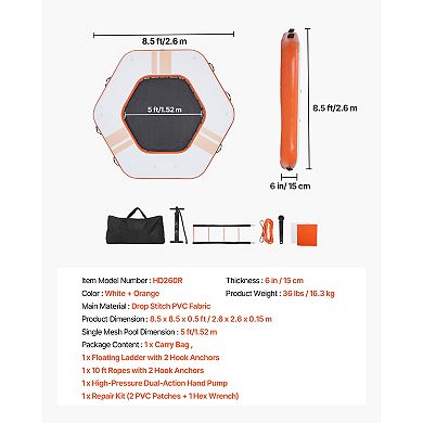 VEVOR Inflatable Floating Dock, 8.5x8.5 FT Inflatable Dock Platform, Non-Slip with Carrying Bag