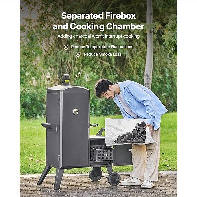 VEVOR Charcoal Offset Smoker, Heavy-Duty Steel with Side Firebox, Movable Outdoor Barbecue Smokers