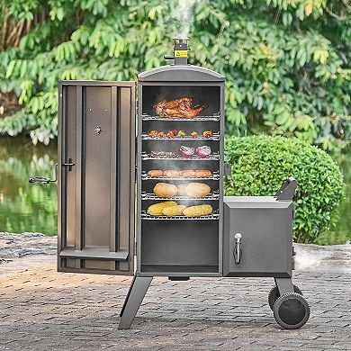 VEVOR Charcoal Offset Smoker, Heavy-Duty Steel with Side Firebox, Movable Outdoor Barbecue Smokers