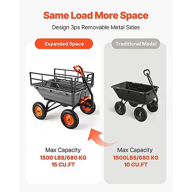 VEVOR Garden Dump Cart, 1500lbs Poly Dump Cart, 15 Cu. Ft. with 2-in-1 Convertible Handle