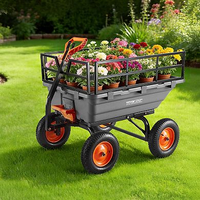 VEVOR Garden Dump Cart, 1500lbs Poly Dump Cart, 15 Cu. Ft. with 2-in-1 Convertible Handle