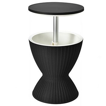 2-Height Adjustable Outdoor Rattan Ice Cooler Side Table with Drain Plug
