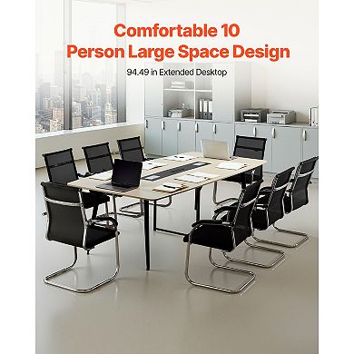 VEVOR Conference Table, 8 ft Boat Shaped Office Meeting Table with Charge Station for 10 Person