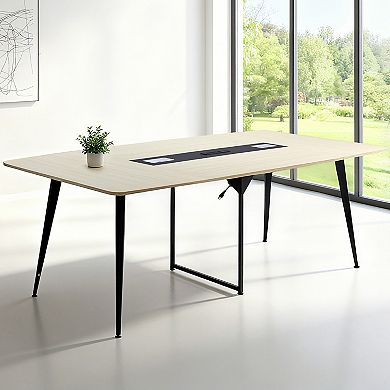 VEVOR Conference Table, 8 ft Boat Shaped Office Meeting Table with Charge Station for 10 Person