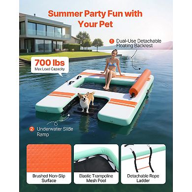 VEVOR Inflatable Floating Dock, 8 x 6 FT Inflatable Dock Platform, Non-Slip with Carrying Bag