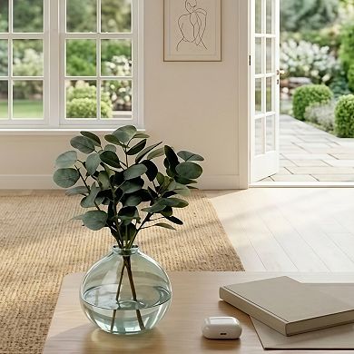 Artificial Eucalyptus in Blown Glass Vase Décor