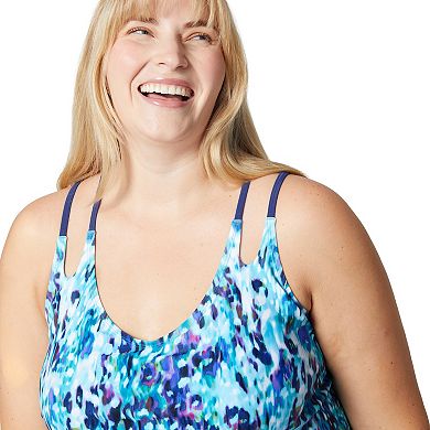 Free Country Women's Plus Size Double Strap Cut Out Blouson Tankini Top