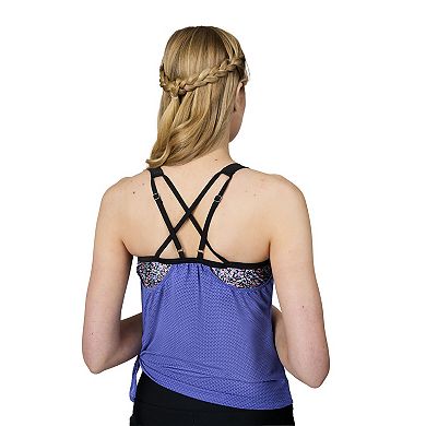 Free Country Women's Textured Mesh Side Tie Blouson Tankini Top
